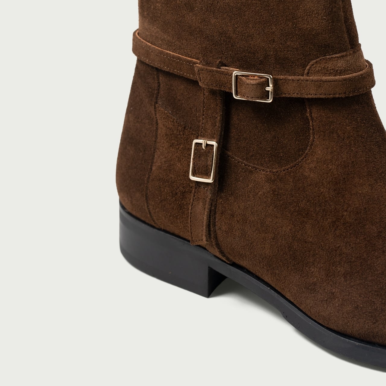 Cizme scurte cu talpă joasă maro ciocolatiu Sylvie din piele întoarsă naturală - Img 5