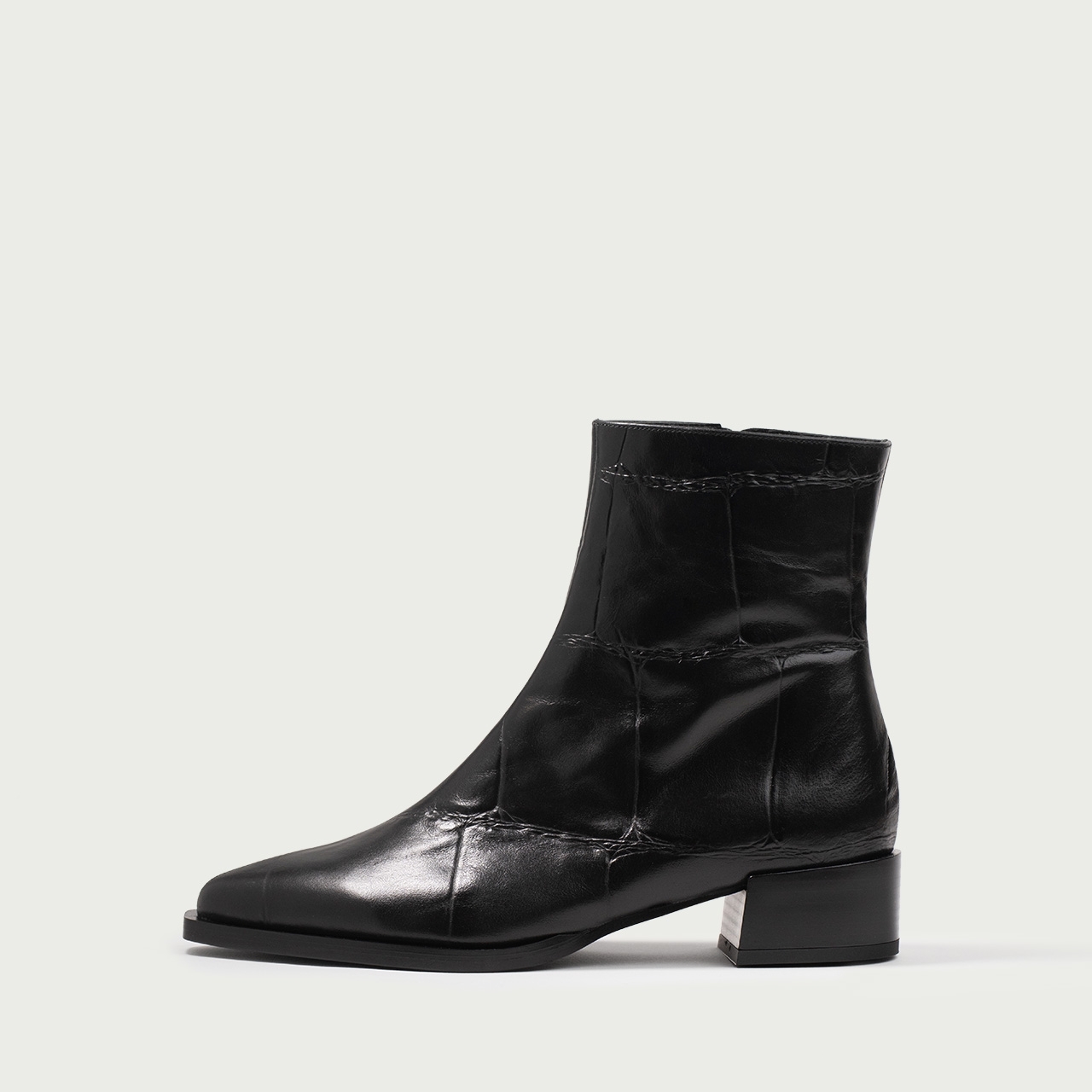 Cizme scurte negre Nerea din piele naturală croco - Img 1
