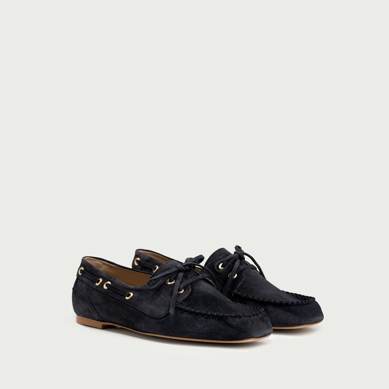 Mocasini albastru navy Margaux din piele întoarsă naturală - Img 2