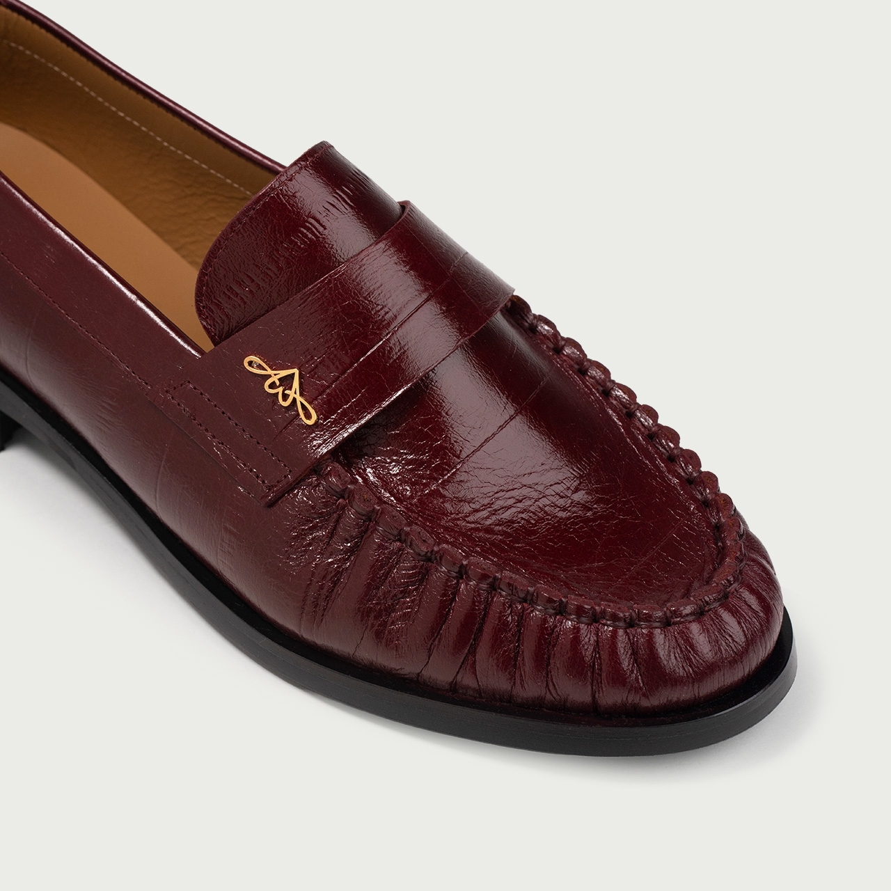 Mocasini burgundy Franca din piele naturală embosată - Img 3