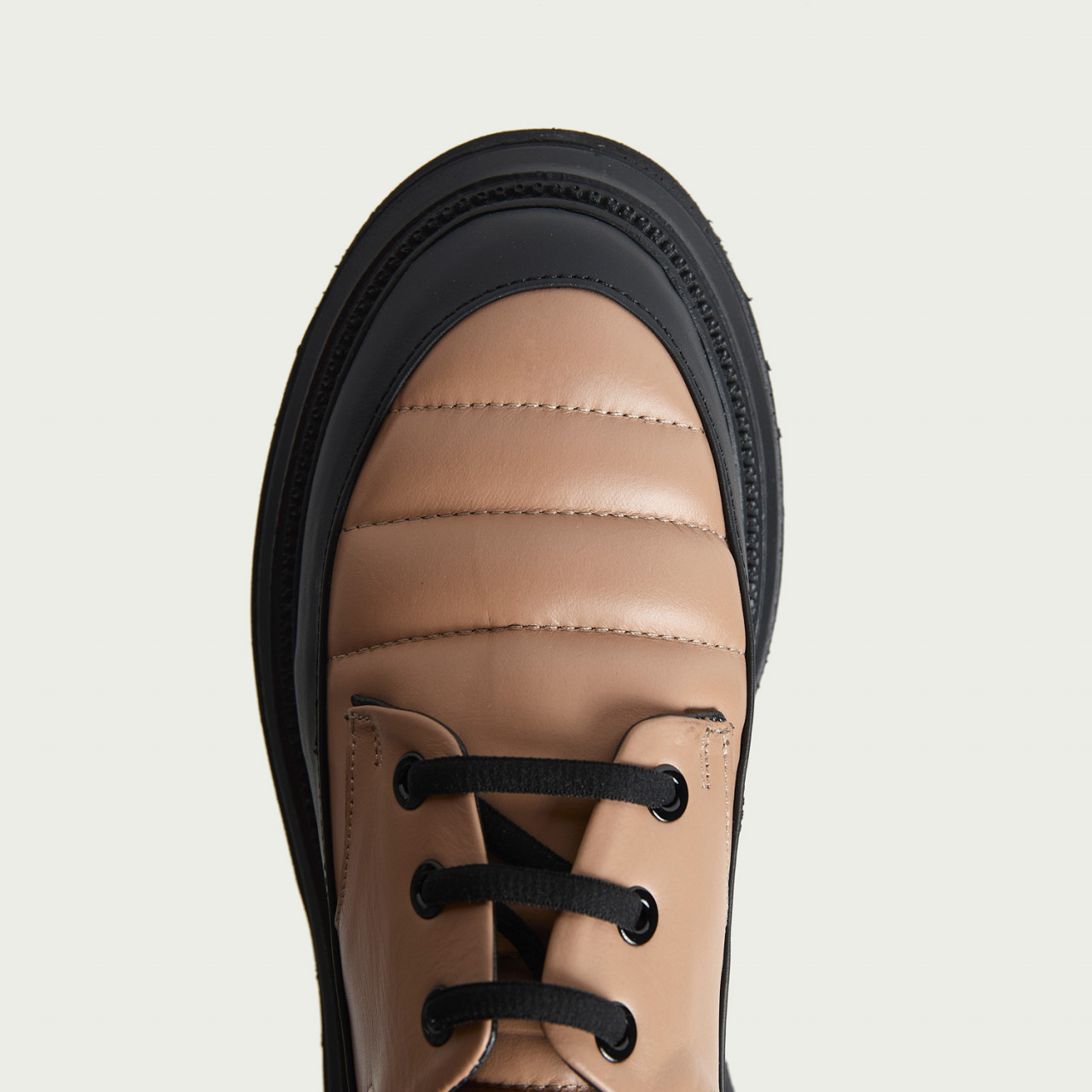 Pantofi casual Thamissa bej din piele naturală cu șiret - Img 4