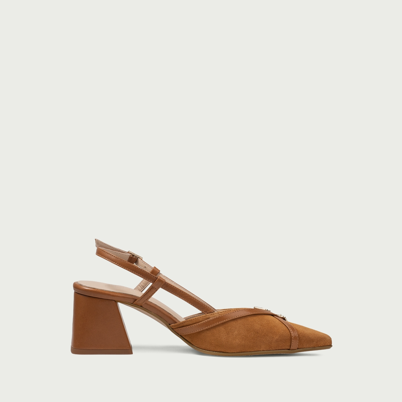 Pantofi cu toc gros decupați camel Isobel din piele naturală - Img 6