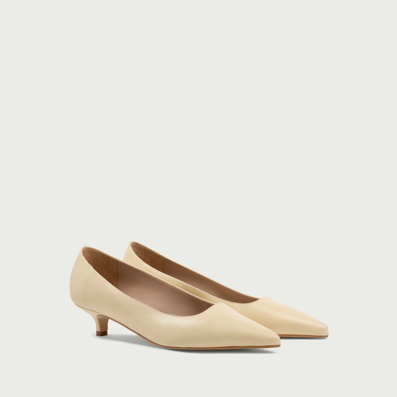 Pantofi cu toc mic Anemona din piele naturalǎ galben deschis - Img 2