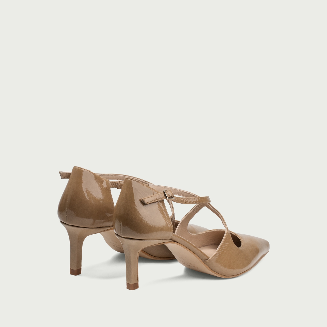 Pantofi cu toc subțire Lilia din piele naturală lac nude - Img 4