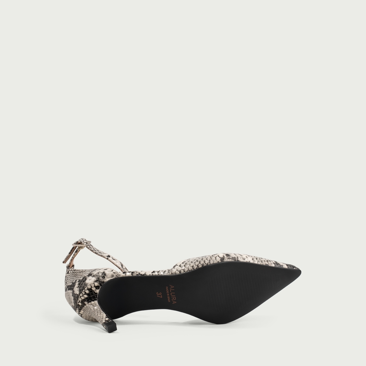 Pantofi cu toc subțire și baretǎ pe picior Ina din piele naturală snake print - Img 5