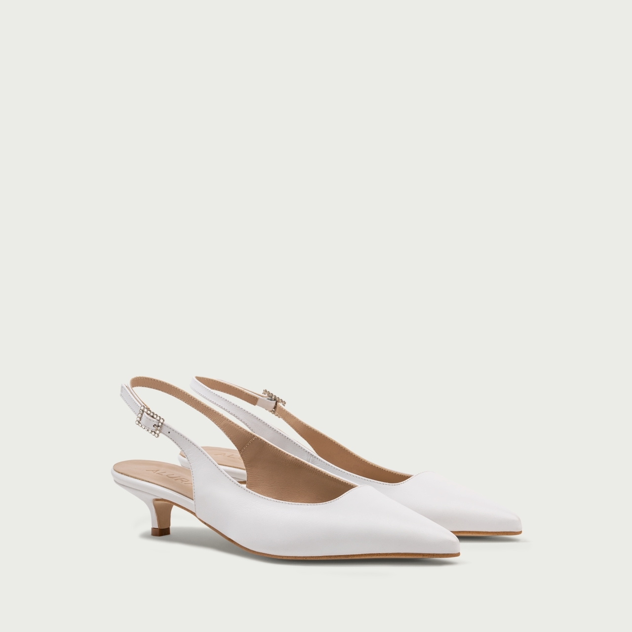 Pantofi damǎ eleganți albi cu toc mic Aria din piele naturalǎ - Img 2