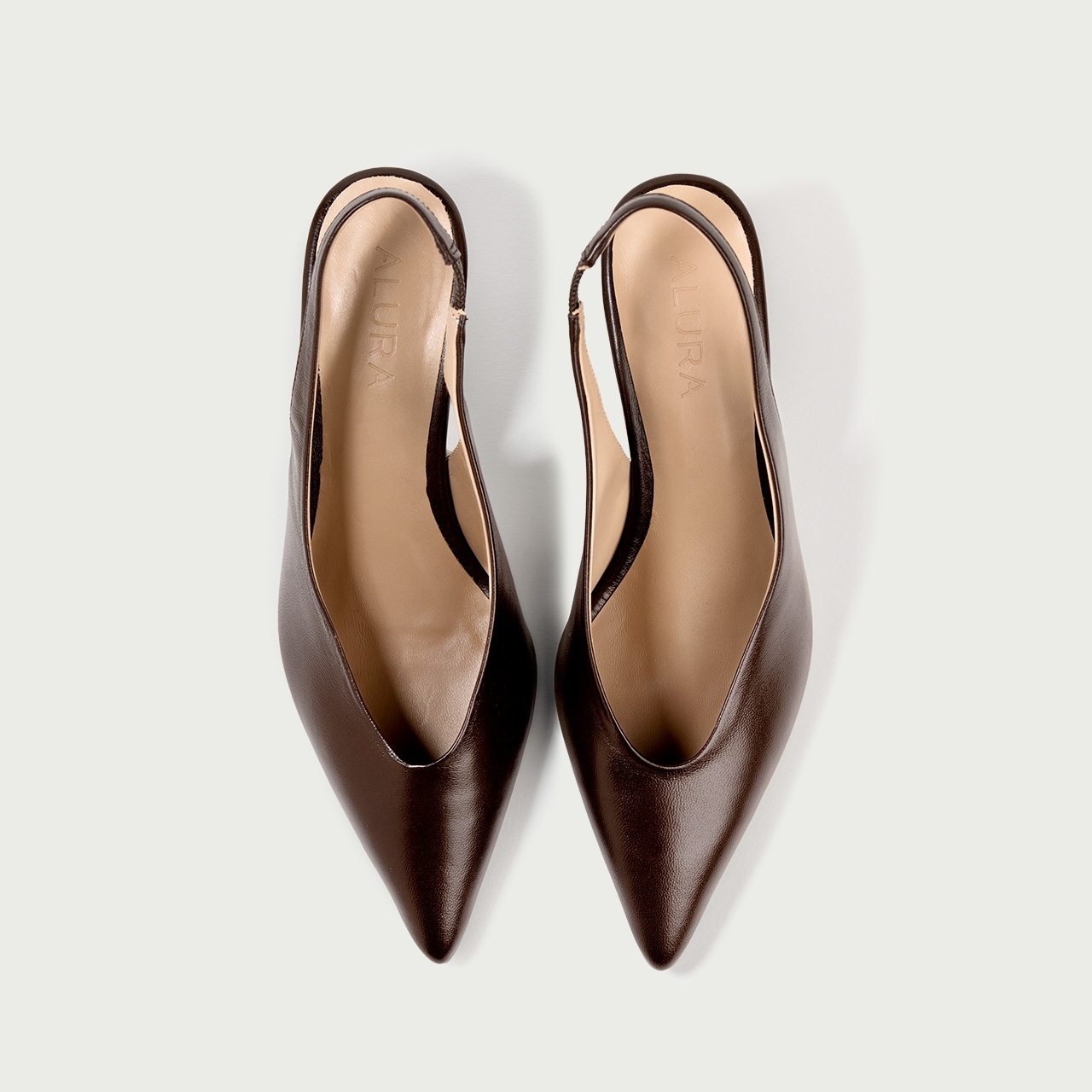 Pantofi decupați cu toc subțire maro ciocolatiu Antonella din piele naturală - Img 5