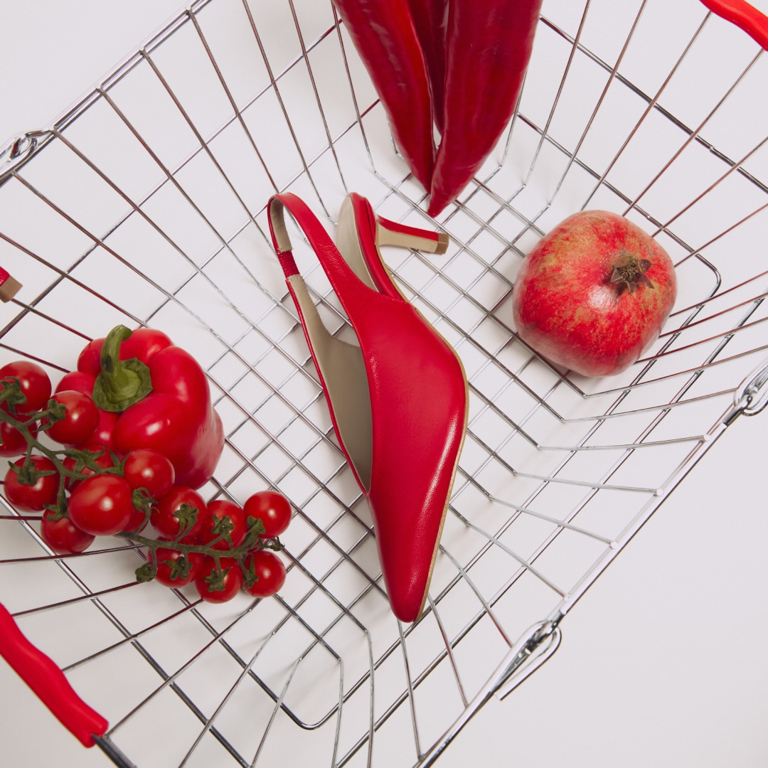 Pantofi decupați cu toc subțire roșii Michele din piele naturală - Img 2