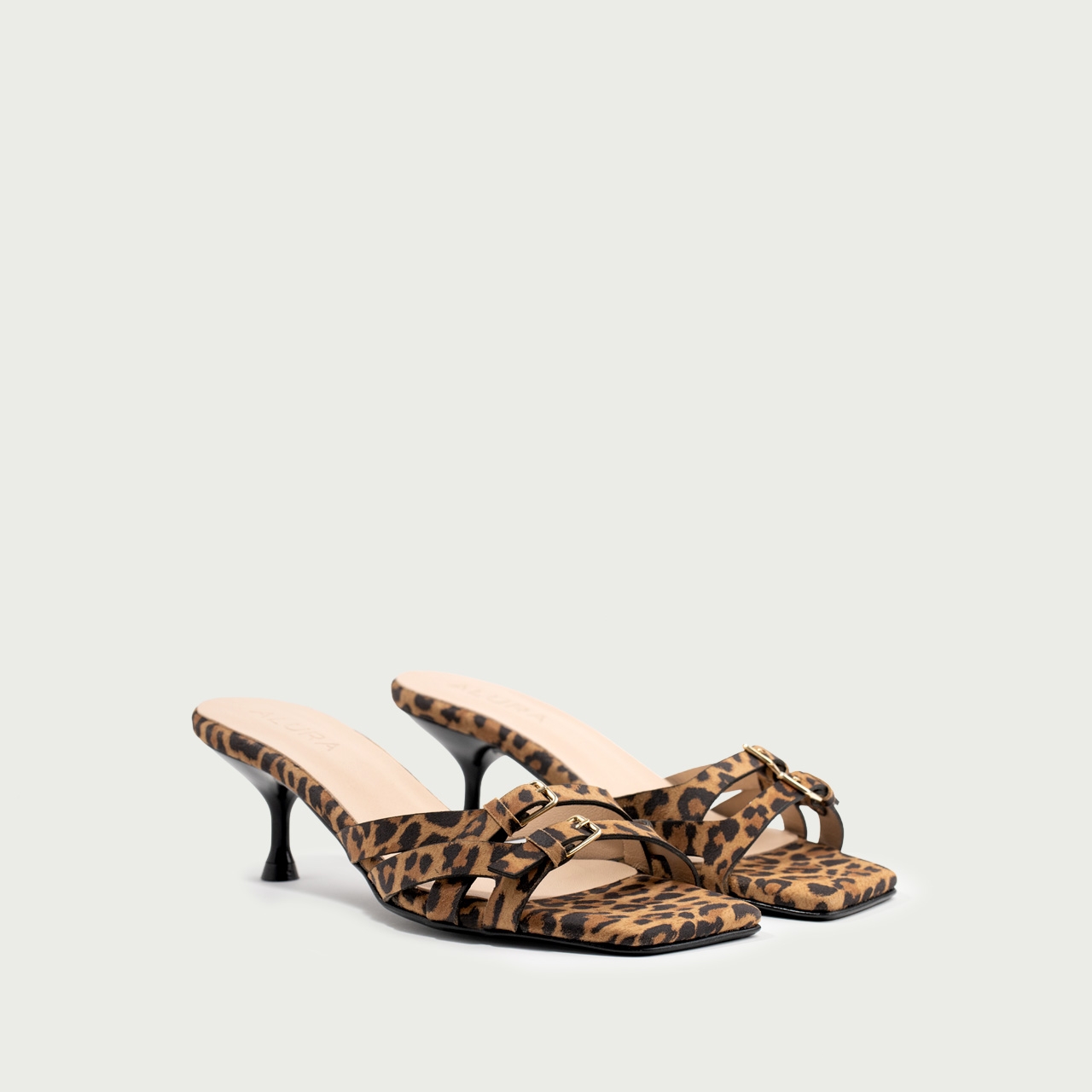 Papuci cu toc subțire animal print Aylin din piele întoarsă naturalǎ - Img 2