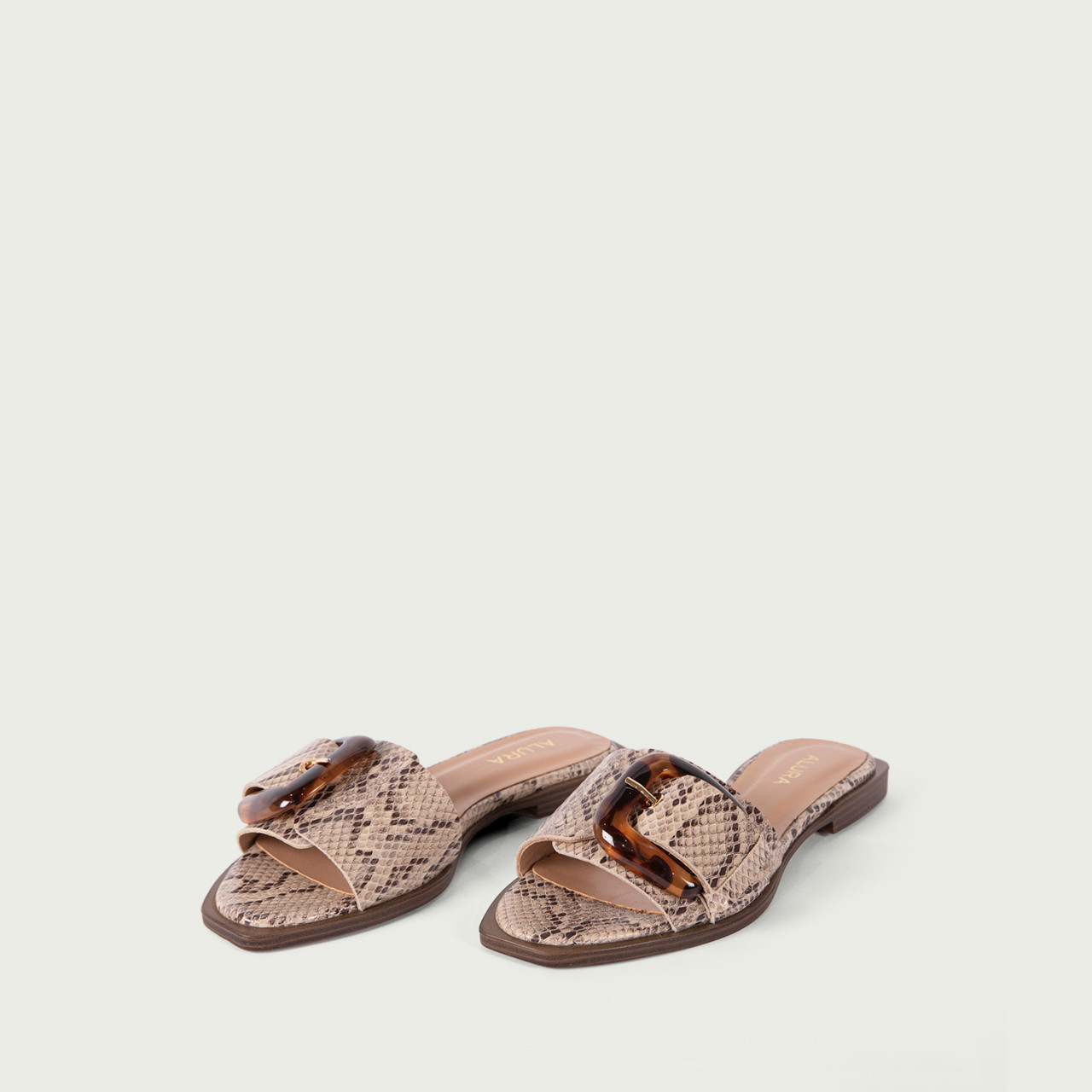 Papuci snake print cu accesoriu Irma din piele naturală - Img 3