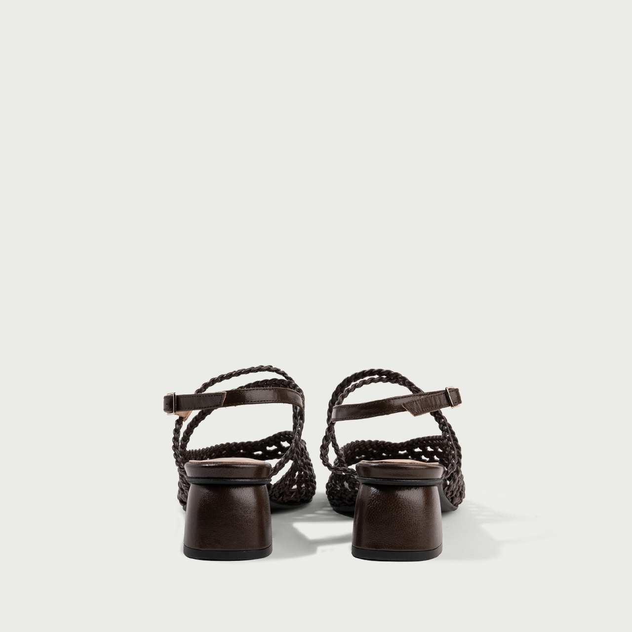 Sandale cu toc gros Amanda din piele naturală împletită maro ciocolatiu - Img 4