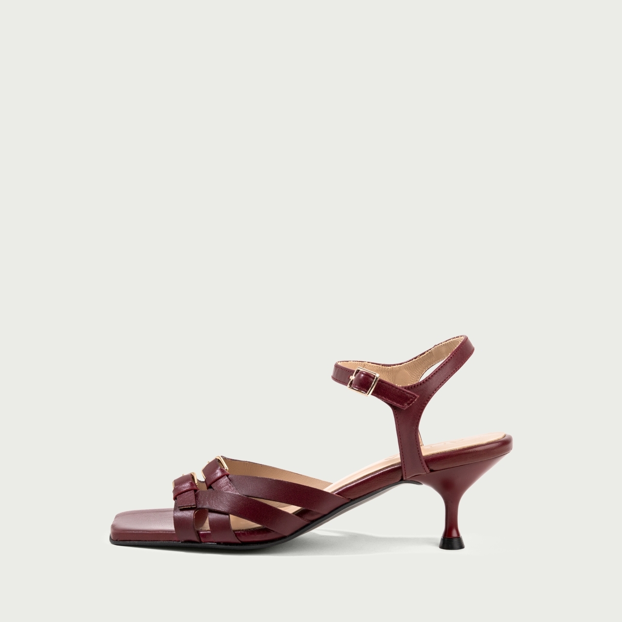 Sandale cu toc subțire bordo Veronica din piele naturalǎ - Img 1