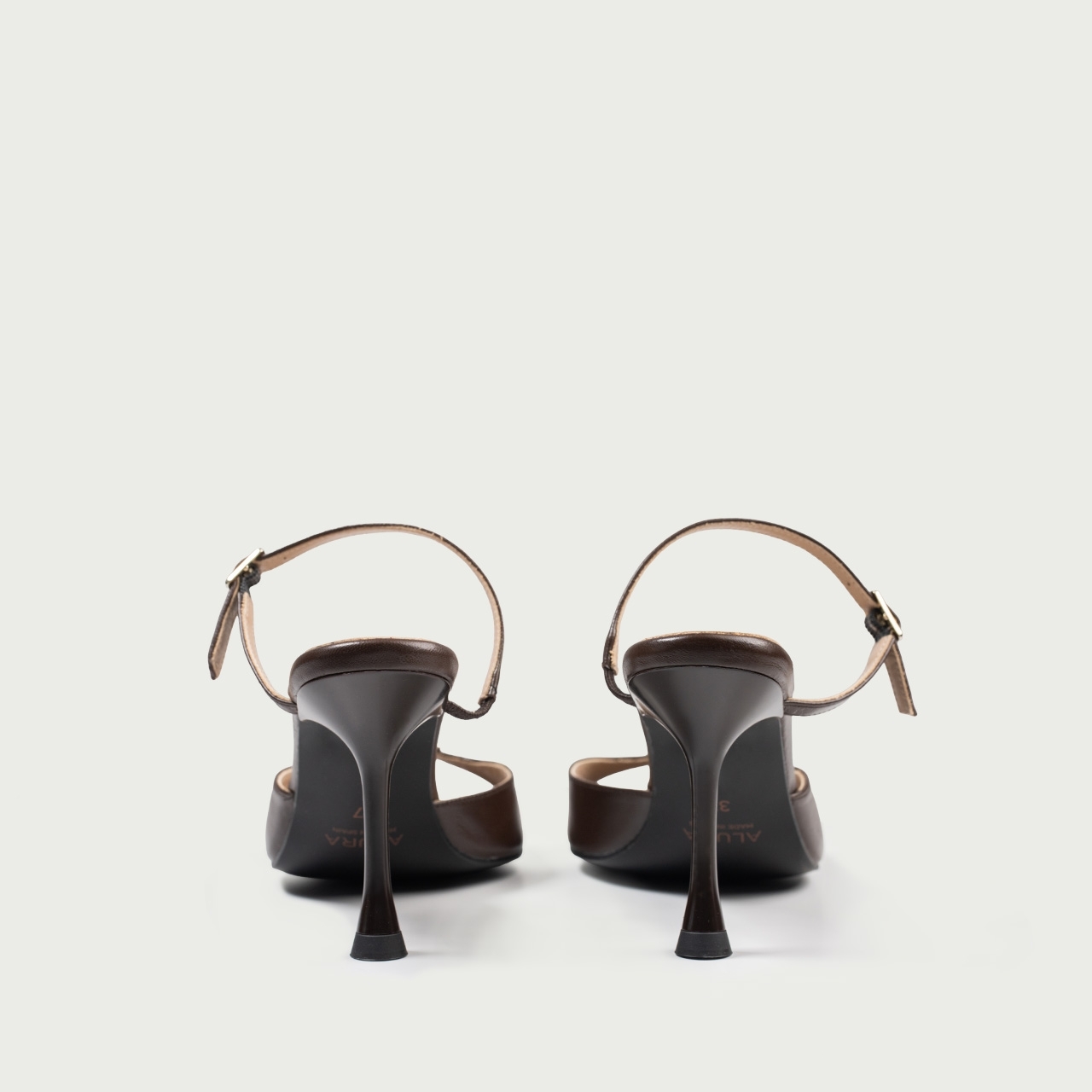 Sandale cu toc subțire maro ciocolatiu Valentina din piele naturală - Img 3