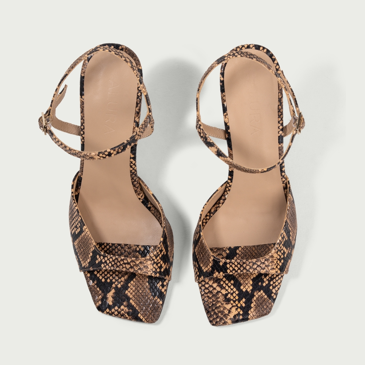 Sandale cu toc subțire snake print Yza din piele naturală - Img 3