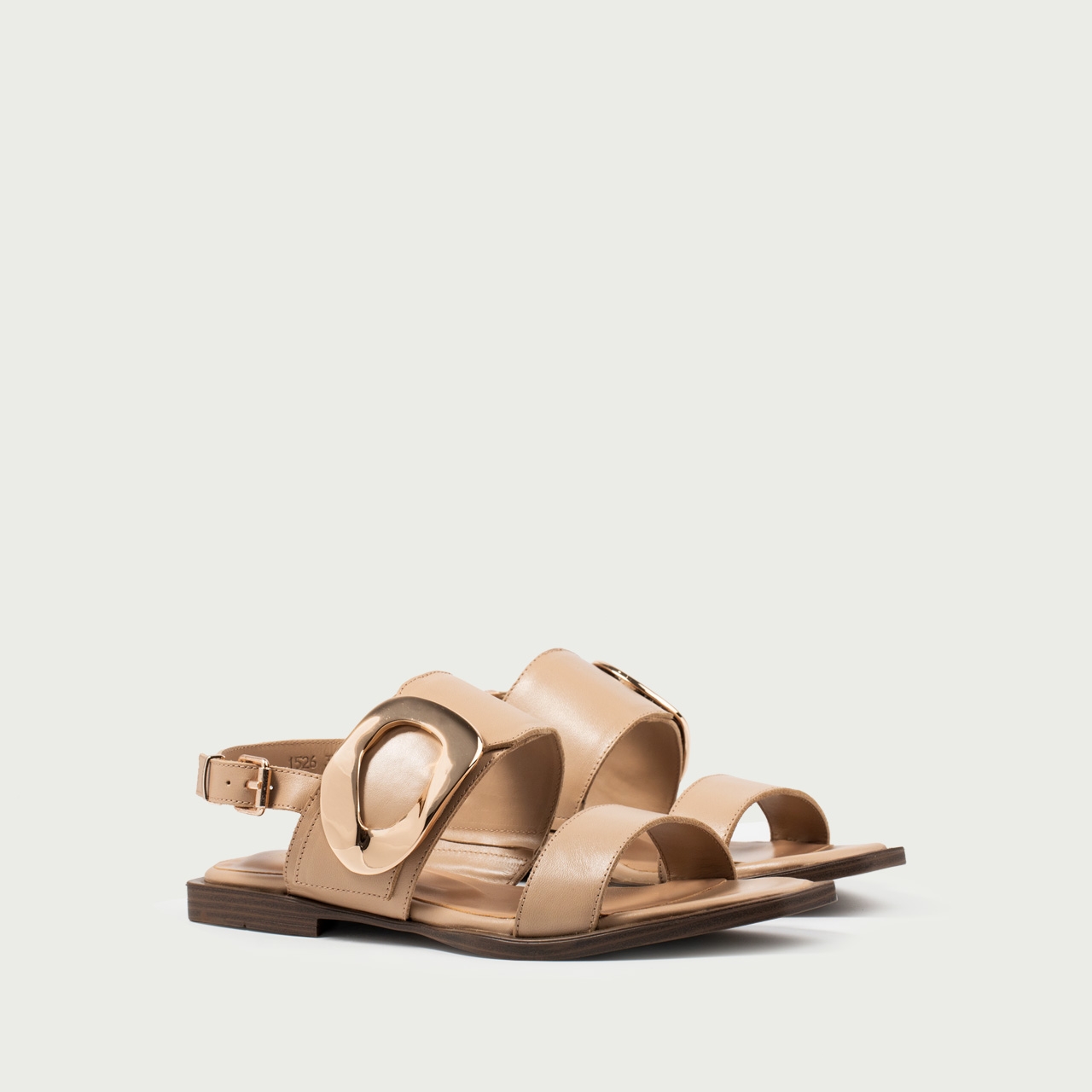 Sandale damă fără toc nude Caia din piele naturală cu accesoriu metalic - Img 4
