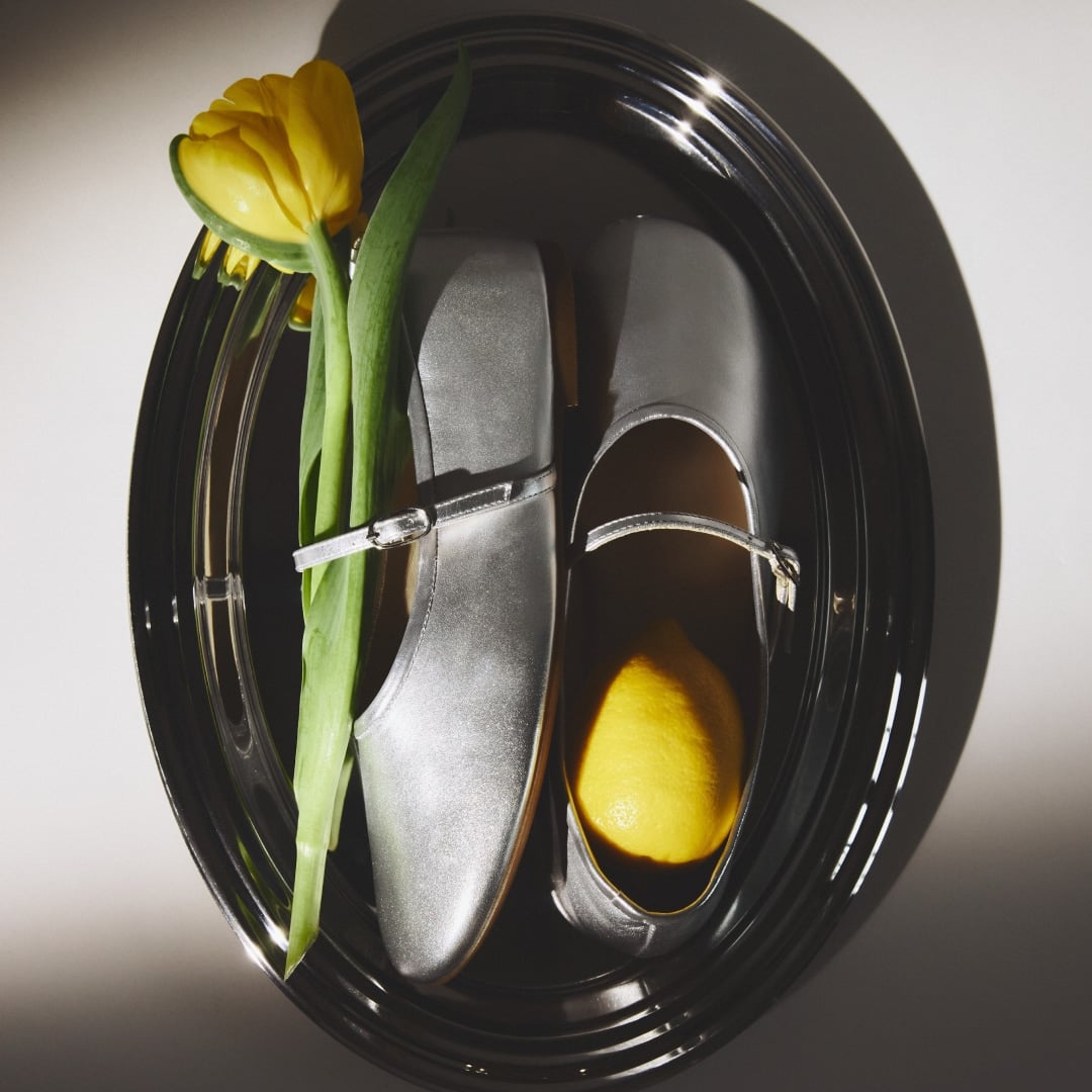 Balerini argintii cu vârf rotund Noa din piele naturală - Img 3