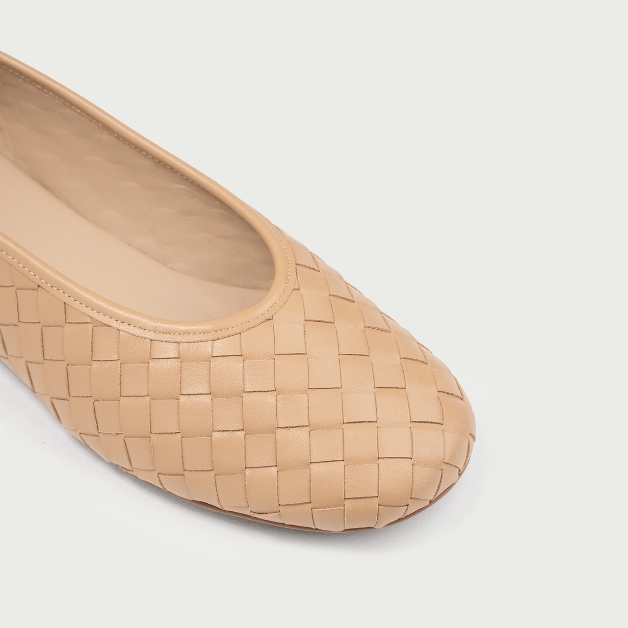 Balerini cu vârf rotund camel deschis Esme din piele naturală împletită - Img 3