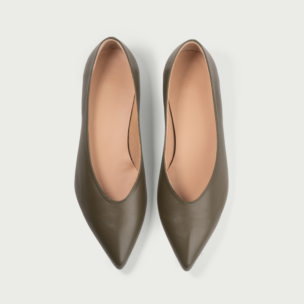 Balerini olive cu vârful ascuțit Lisa din piele naturală - Img 3