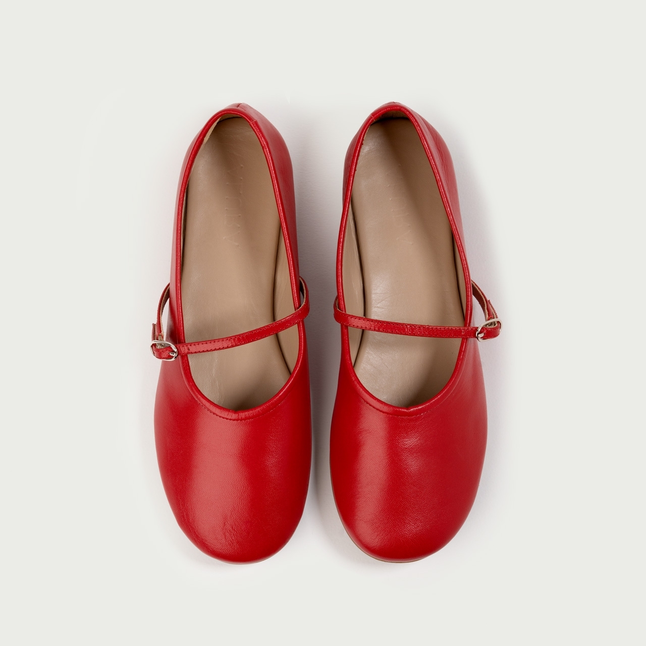 Balerini roșii cu vârf rotund Noa din piele naturală - Img 5