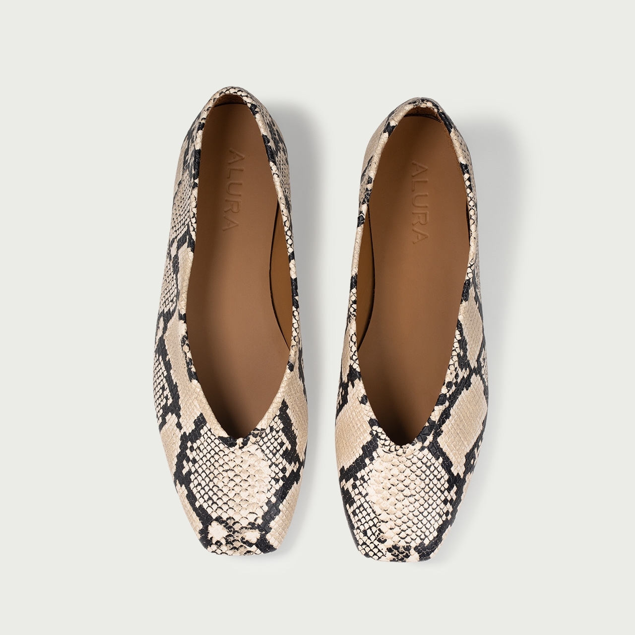 Balerini snake print cu vârf pǎtrat Ivone din piele naturală - Img 4