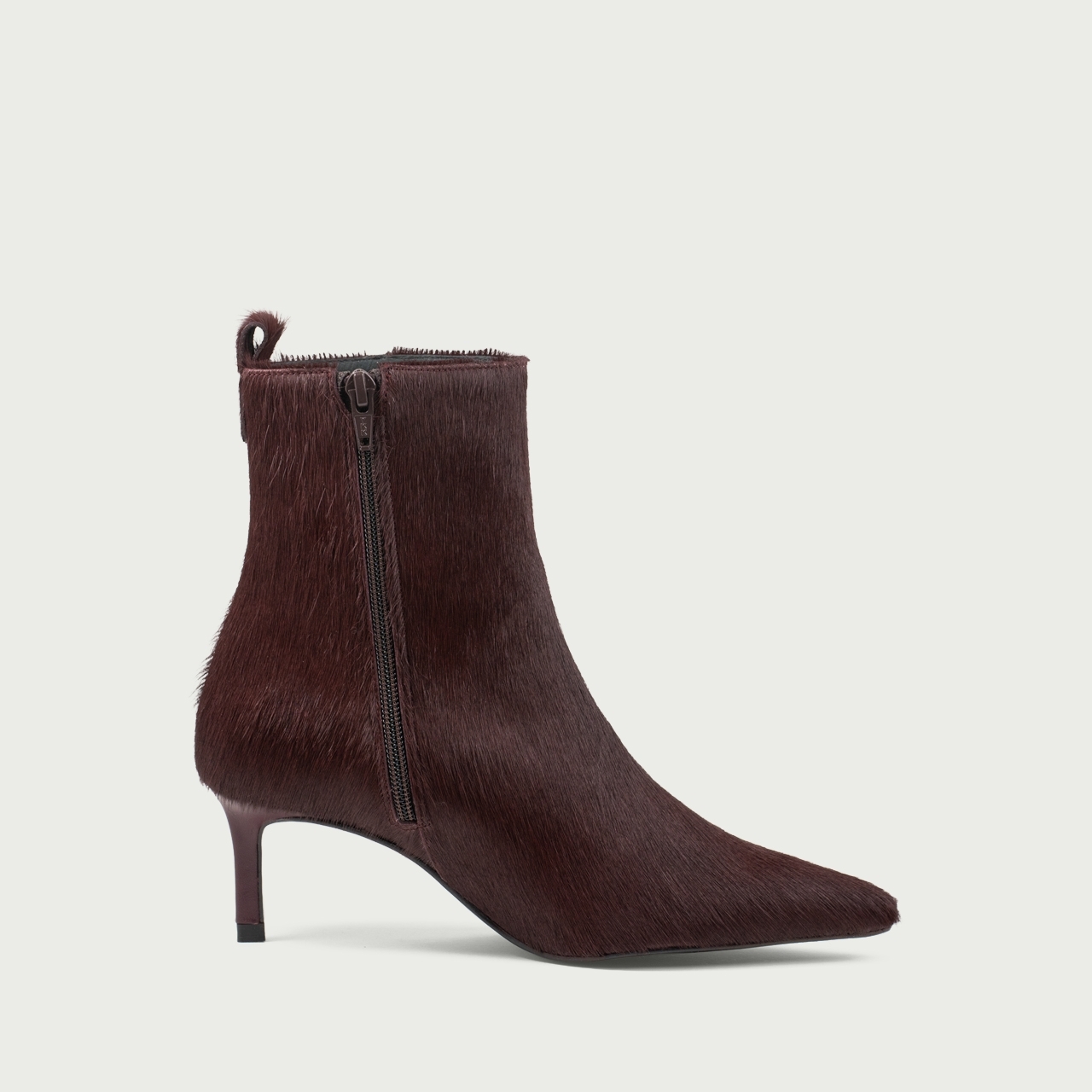 Botine burgundy cu toc subțire Alicia din piele naturală cu păr - Img 5