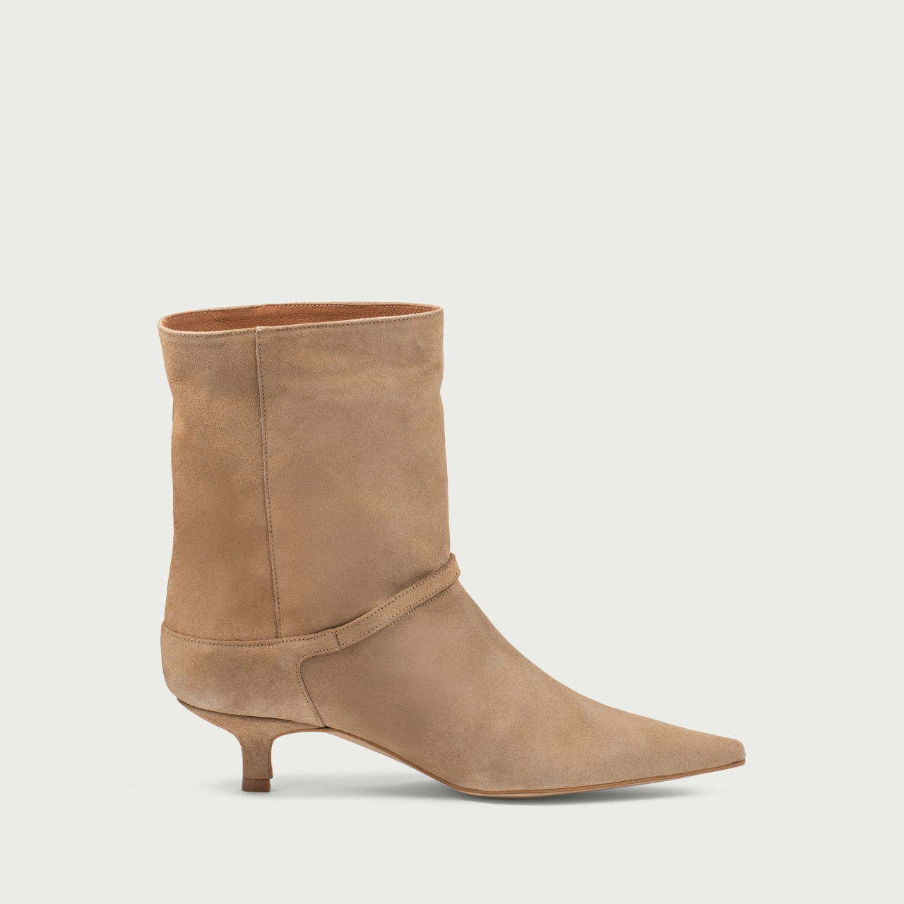 Botine cu toc mic bej Amal din piele întoarsă naturală - Img 5