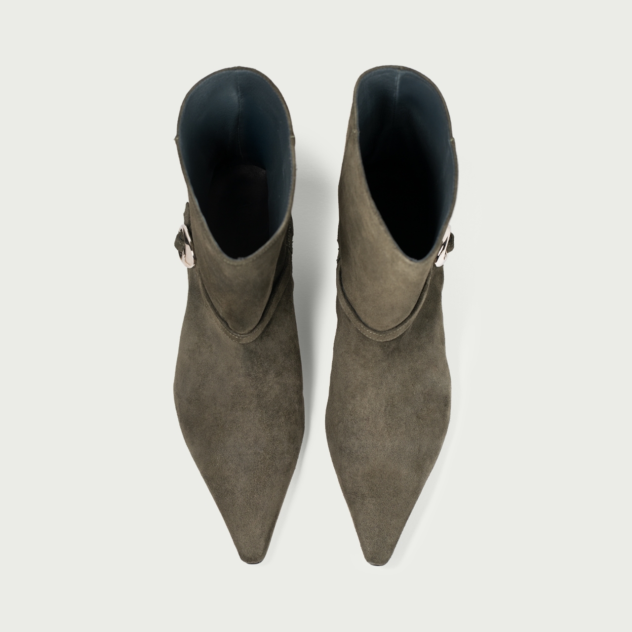 Botine cu toc mic khaki Amal din piele întoarsă naturală - Img 3