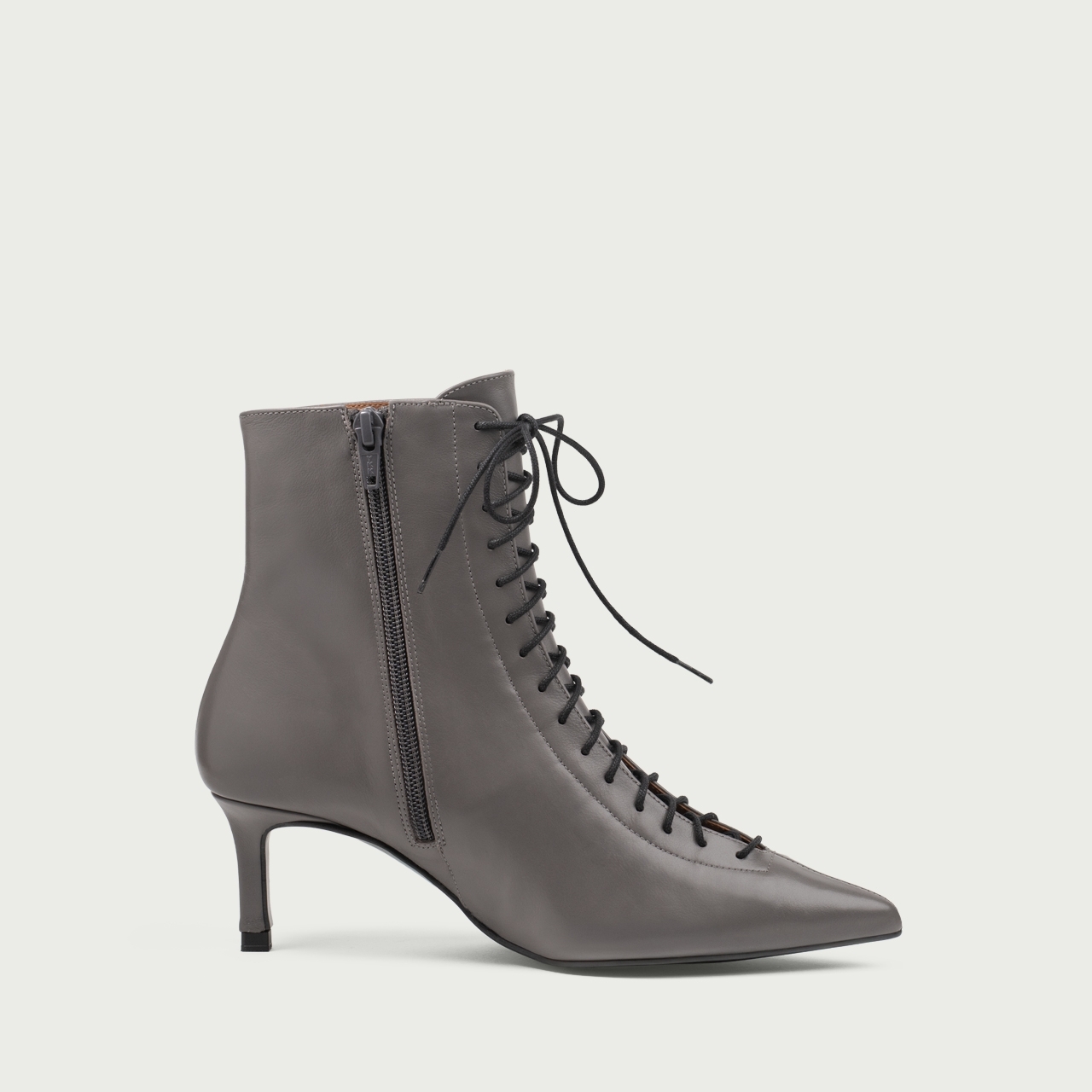 Botine gri cu șiret și toc subțire Danica din piele naturală - Img 6