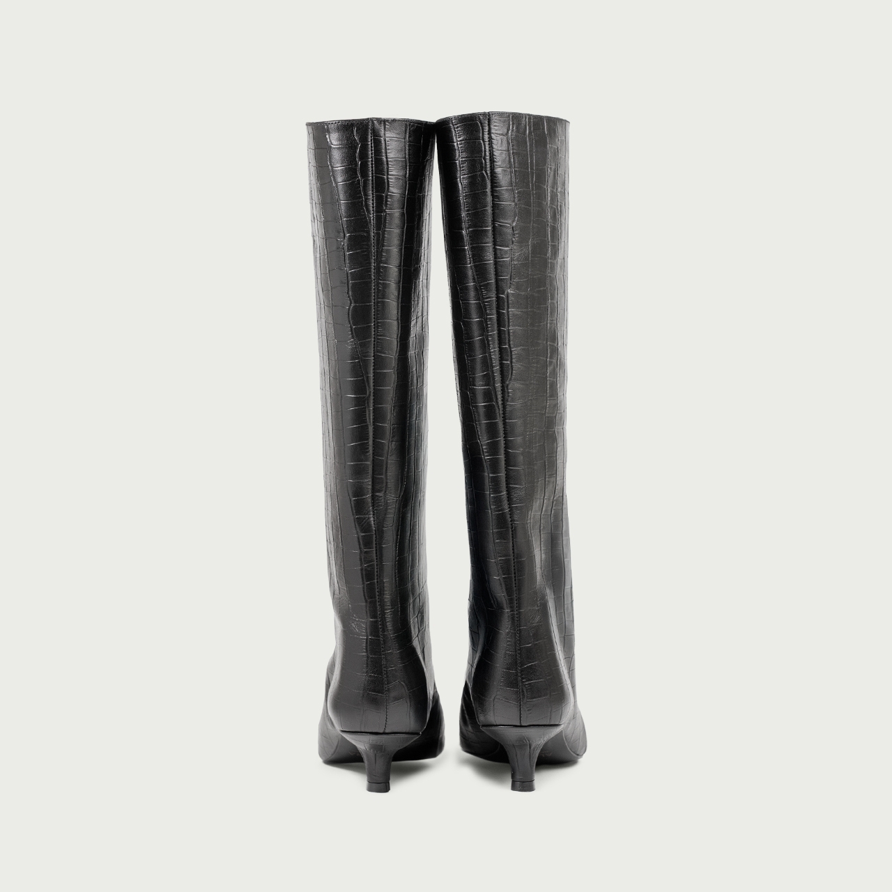 Cizme lungi negre cu toc mic Imani din piele naturală croco - Img 6