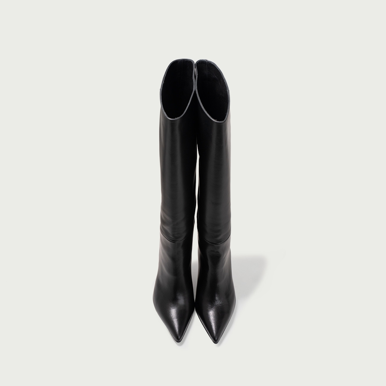 Cizme lungi stiletto negre cu toc subțire înalt Aymee din piele naturală - Img 4