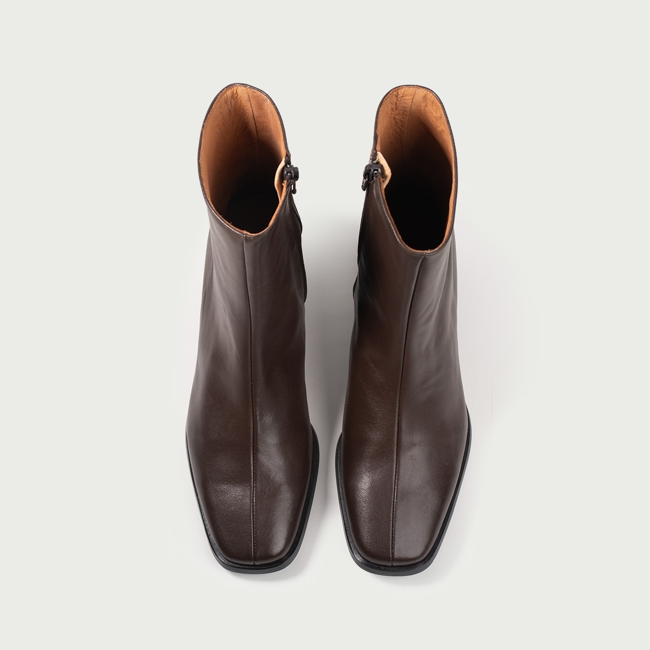 Cizme scurte maro ciocolatiu cu toc gros Zora din piele naturală - Img 6