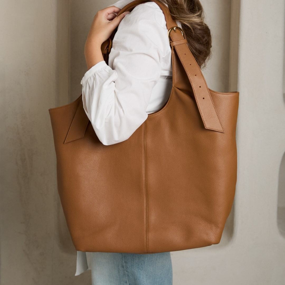 Geantă shopper camel deschis Terra din piele naturală - Img 7