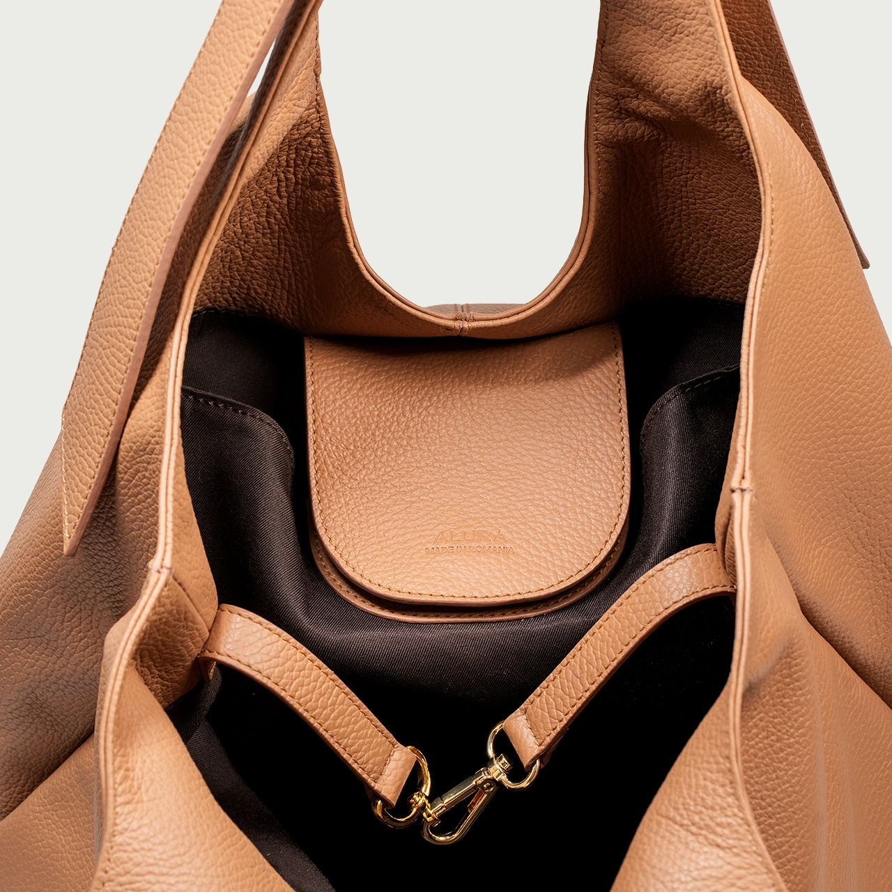 Geantă shopper camel deschis Terra din piele naturală - Img 10