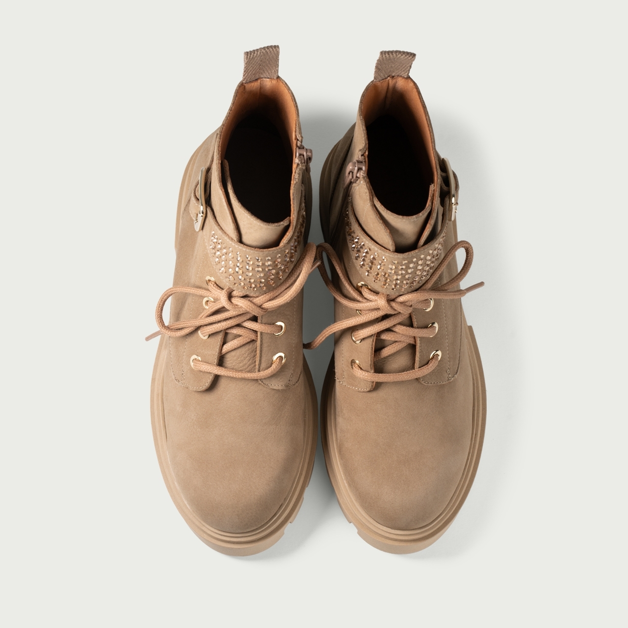 Ghete damă bej Oriana din piele naturală nabuc - Img 3