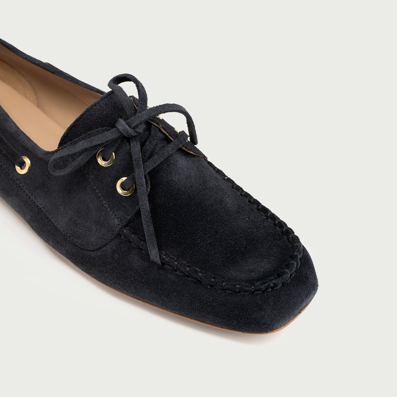 Mocasini albastru navy Margaux din piele întoarsă naturală - Img 3