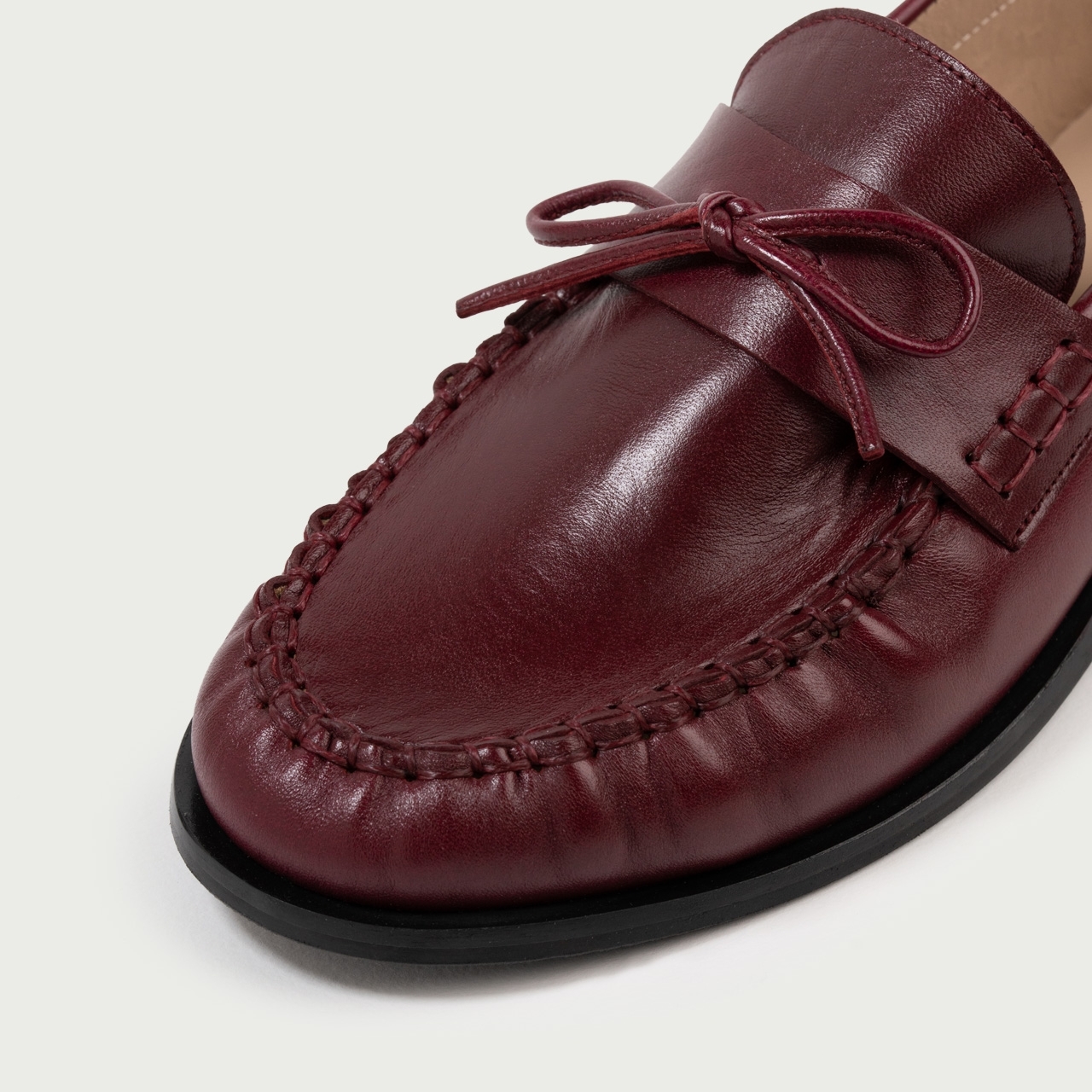 Mocasini burgundy cu fundiță Esthera din piele naturală - Img 4