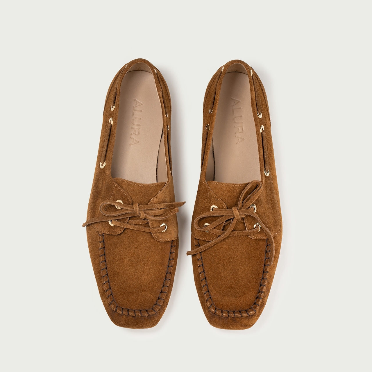 Mocasini camel Margaux din piele întoarsă naturală - Img 4