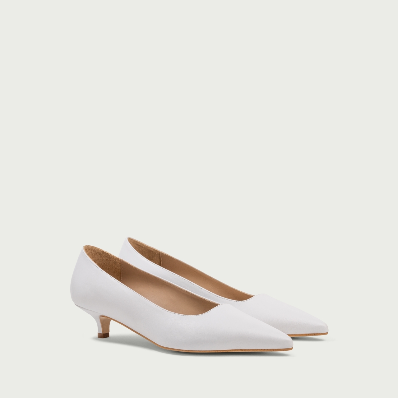 Pantofi albi cu toc mic Anemona din piele naturalǎ - Img 2