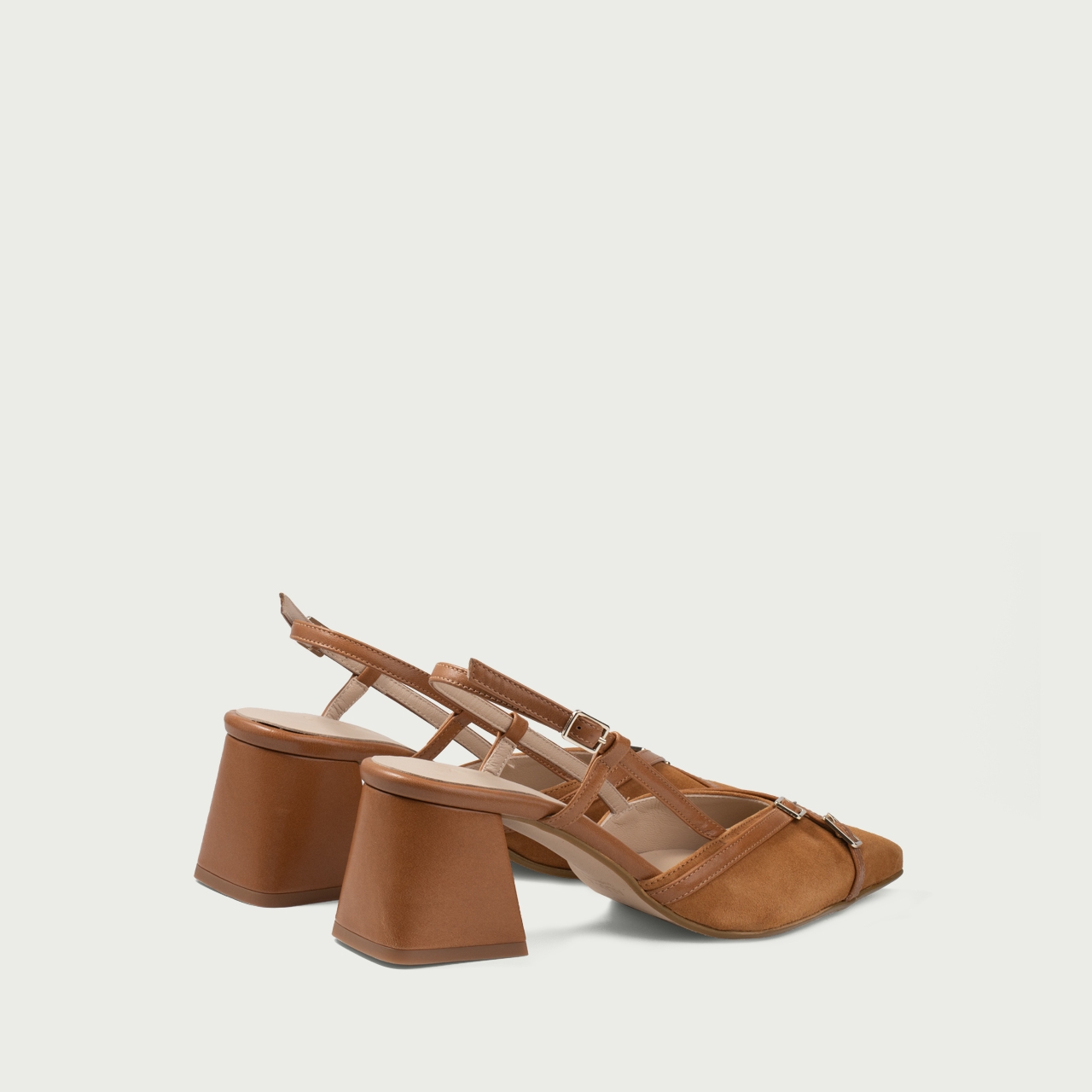 Pantofi cu toc gros decupați camel Isobel din piele naturală - Img 5