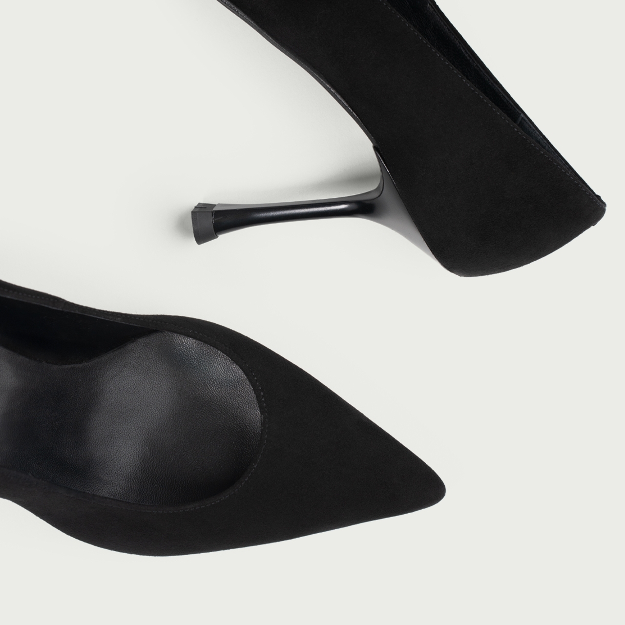 Pantofi cu toc subțire negri Hariette din piele întoarsă naturală - Img 5