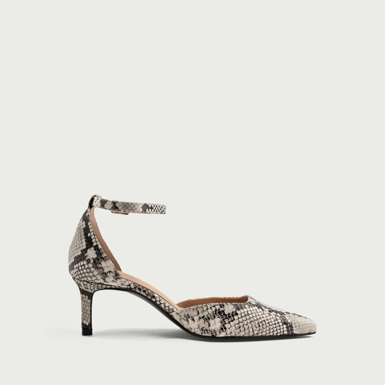 Pantofi cu toc subțire și baretǎ pe picior Ina din piele naturală snake print - Img 6