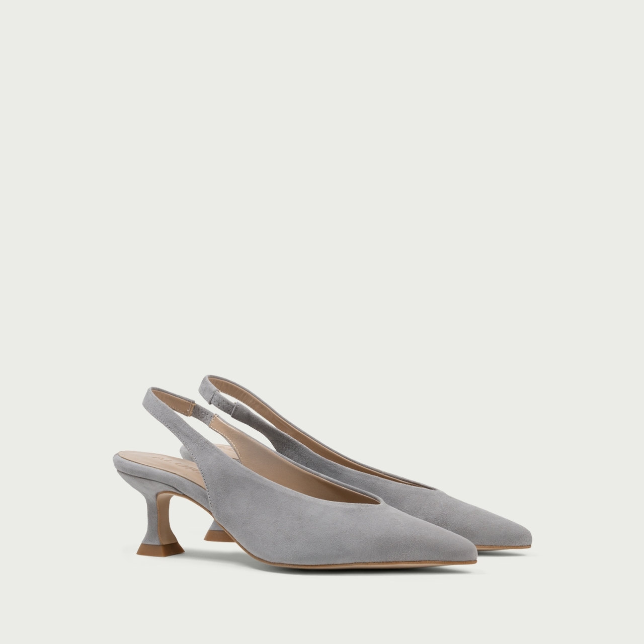Pantofi decupați cu toc subțire gri Antonella din piele întoarsă naturală - Img 2