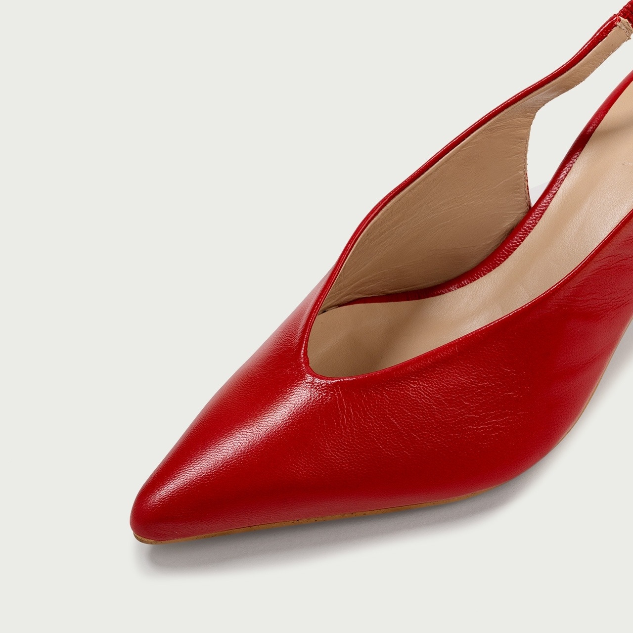 Pantofi decupați cu toc subțire roșii Michele din piele naturală - Img 5