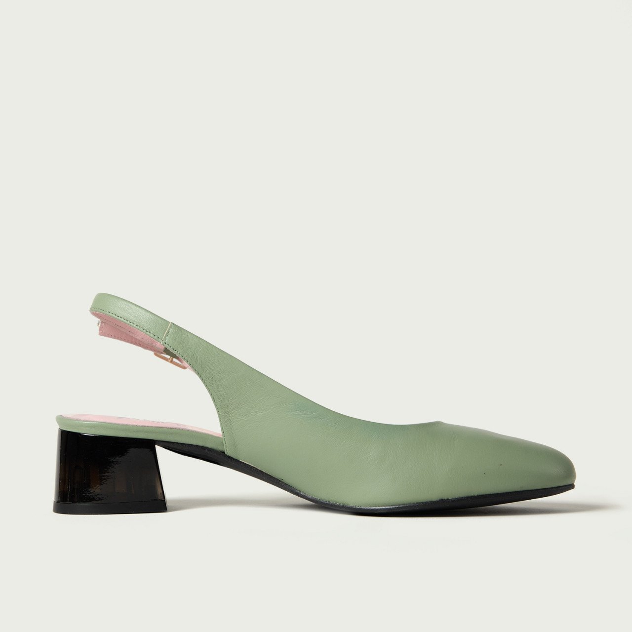 Pantofi decupați Maya din piele naturală verde fistic cu toc gros - Img 5