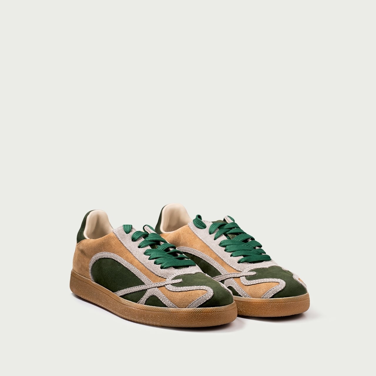 Pantofi sport multicolor verde/bej Alma 001 din piele întoarsă naturală - Img 2