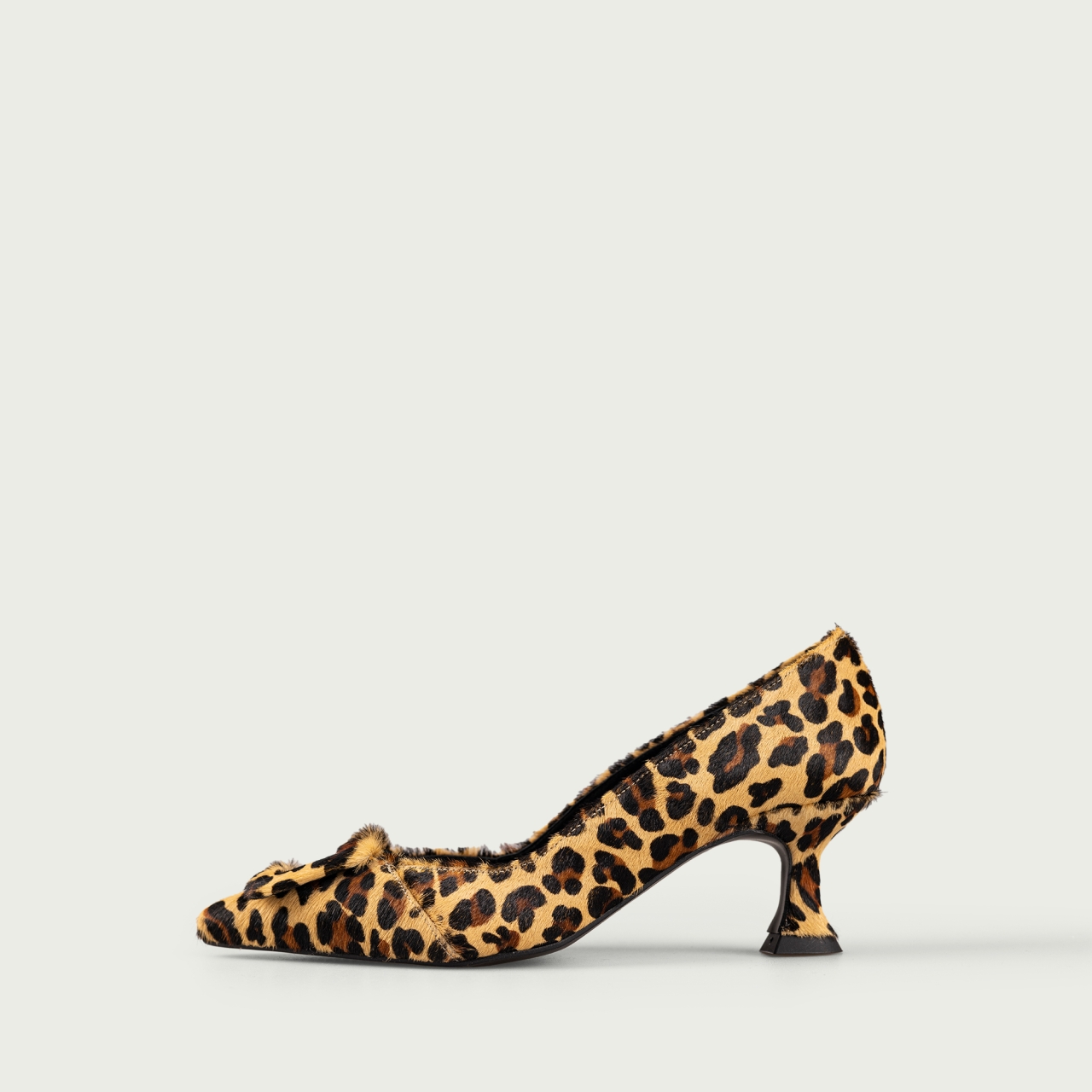 Pantofi stiletto animal print cu accesoriu geometric Alana din piele naturală - Img 1