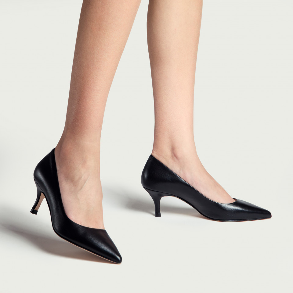 Pantofi stiletto negri cu toc mic Julie din piele naturala - Img 2