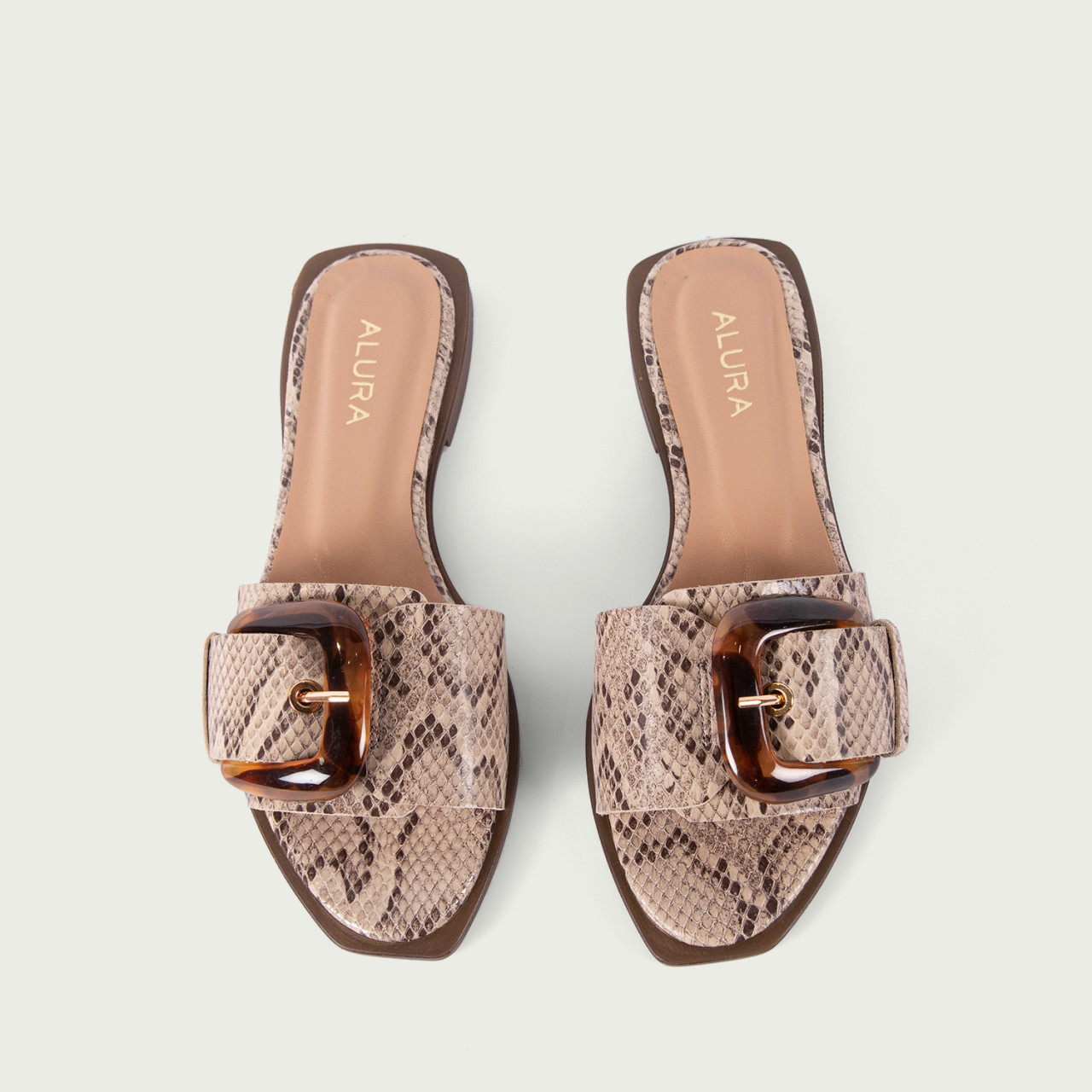 Papuci snake print cu accesoriu Irma din piele naturală - Img 4