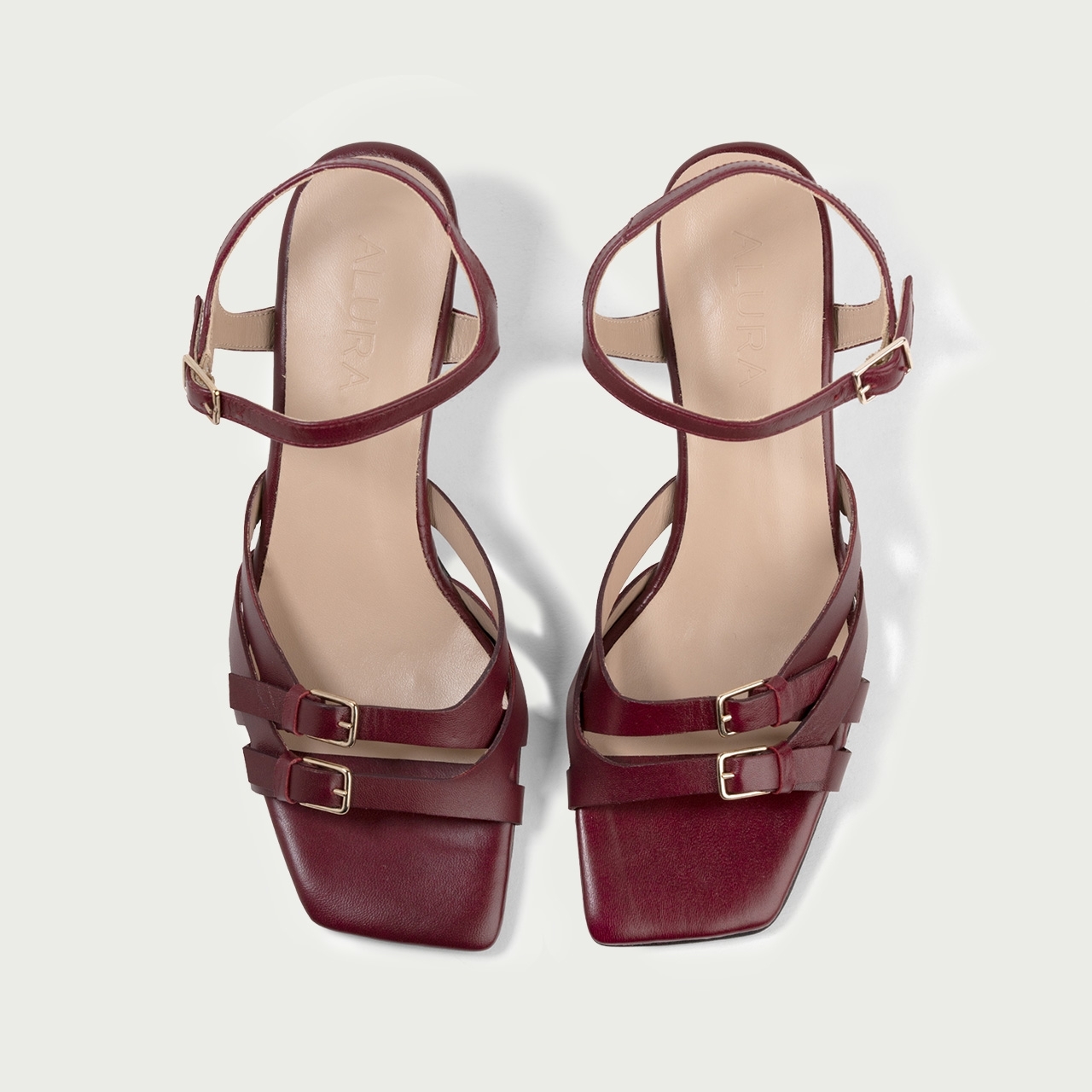 Sandale cu toc subțire bordo Veronica din piele naturalǎ - Img 4