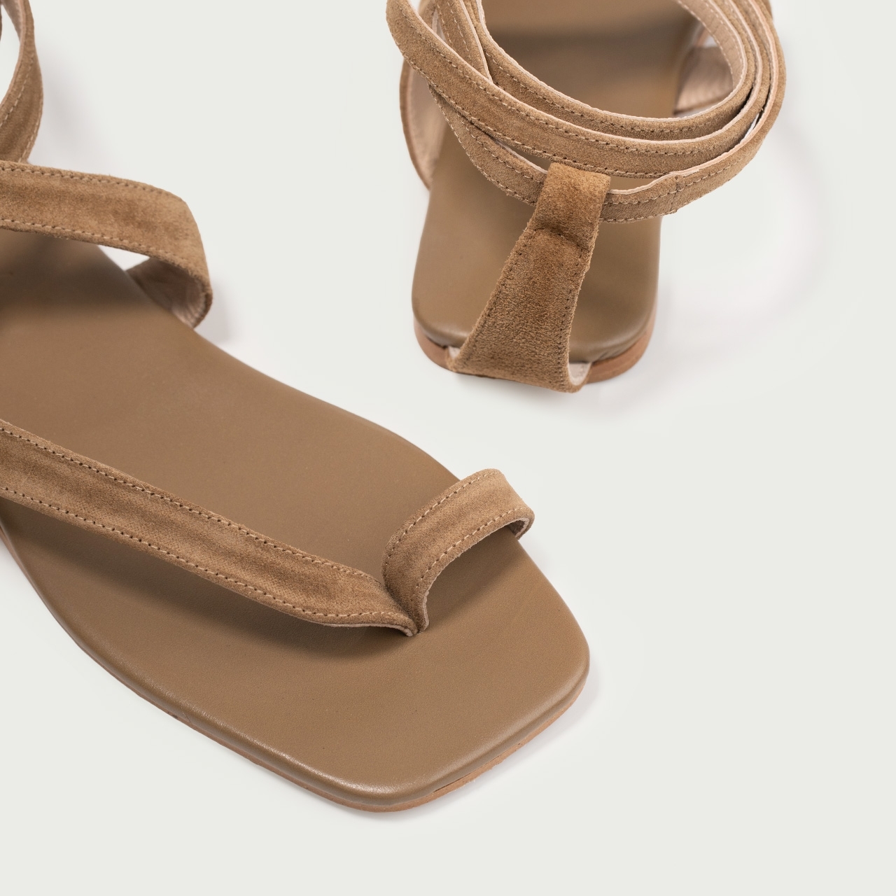 Sandale nude cu talpǎ joasǎ Romy din piele întoarsă naturală - Img 3